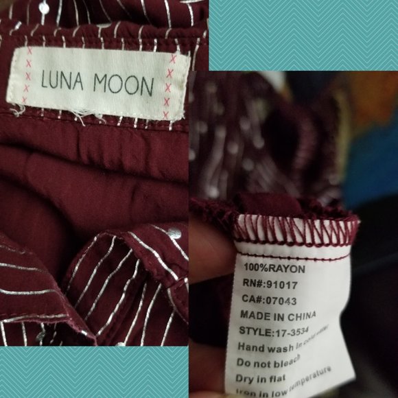 Luna Moon Maroon Silver Printed Button Front Tunic - Picture 5 of 5